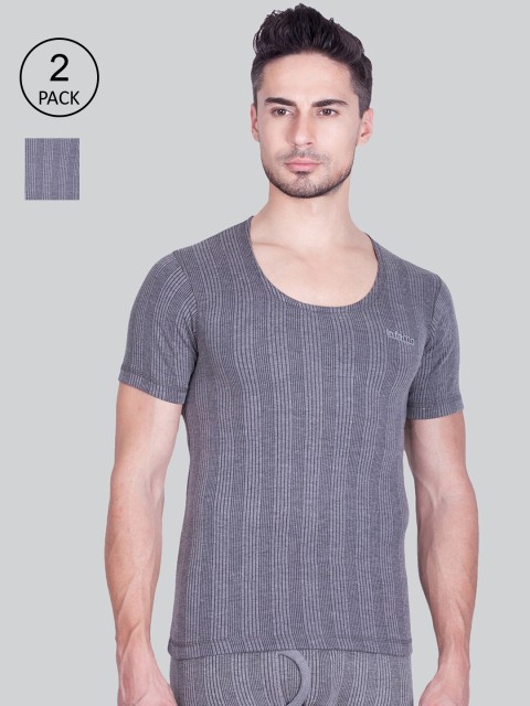 

INFERNO Men Grey Pack Of 2 Striped Thermal Tops