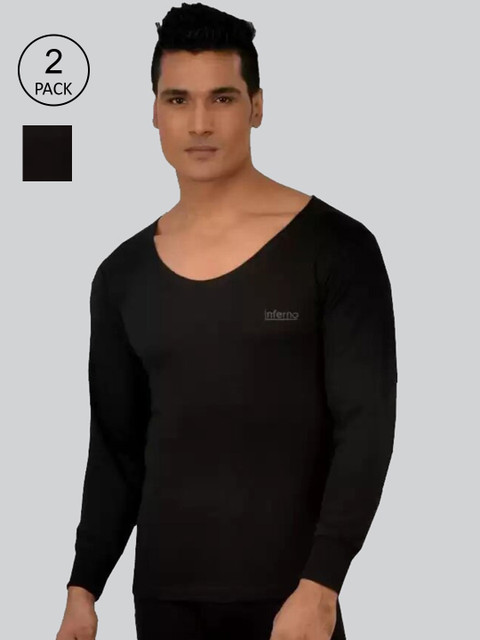 

INFERNO Men Black Pack Of 2 Solid Thermal Tops