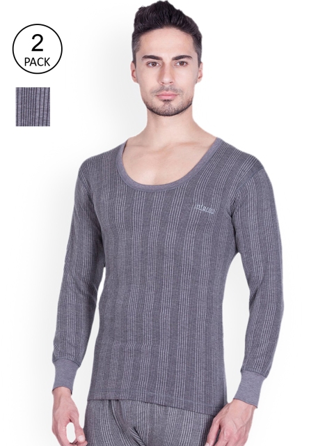 

INFERNO Men Grey Pack Of 2 Striped Thermal Tops