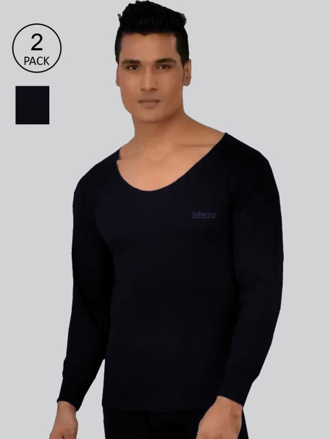 

INFERNO Men Black Pack Of 2 Solid Thermal Tops