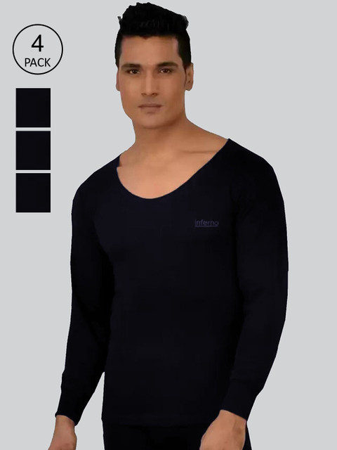

INFERNO Men Black Pack Of 4 Solid Thermal Tops