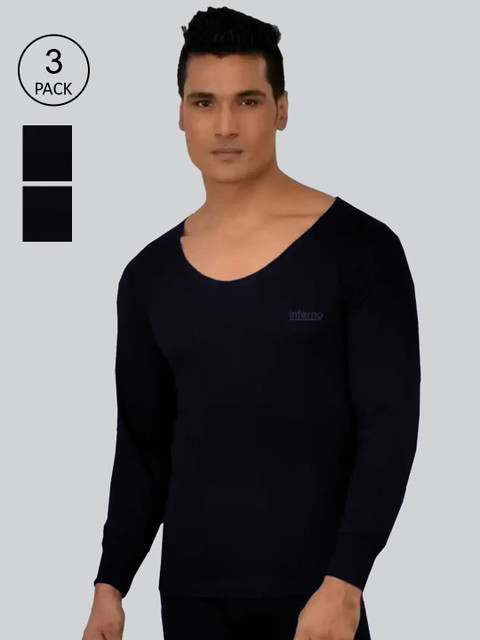 

INFERNO Men Black Pack Of 3 Solid Thermal Tops, Blue
