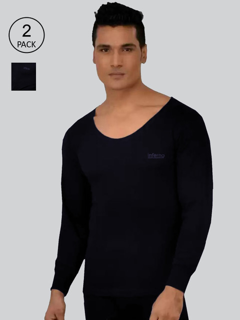

INFERNO Men Black Pack Of 2 Solid Thermal Tops
