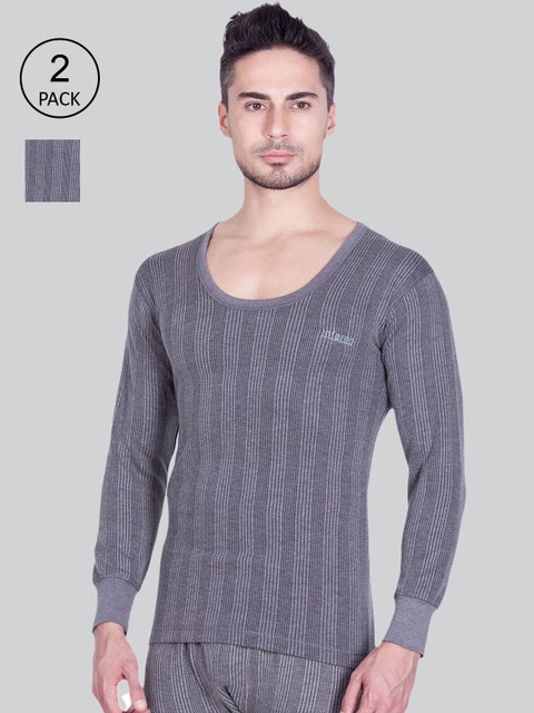 

INFERNO Men Grey Striped Thermal Tops