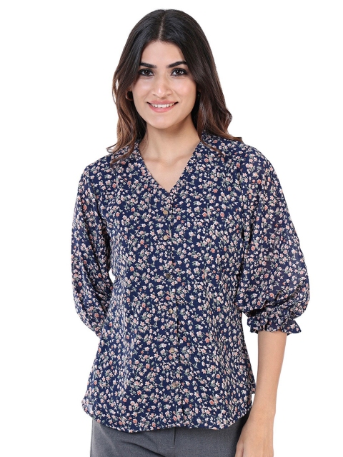 

NOT SO PINK Women Navy Blue Floral Printed Casual Shirt