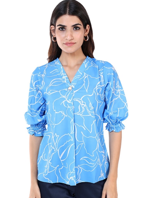 

NOT SO PINK Blue & White Abstract Print Top