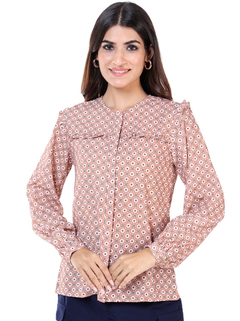 

NOT SO PINK Women Beige Abstract Printed Casual Shirt