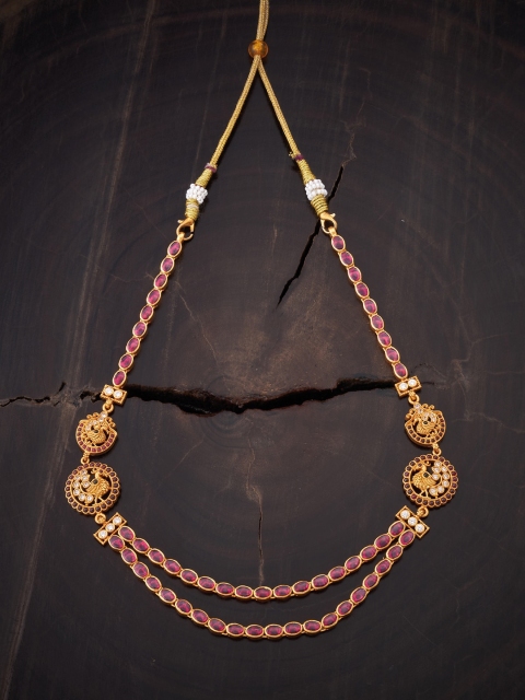 

Kushal's Fashion Jewellery Gold-Plated Ruby & Green Spinal Stones-Studded Jewellery, Red