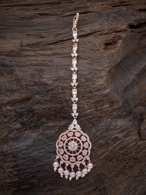 

Kushal's Fashion Jewellery Rose Gold-Plated Pink CZ-Studded Maangtika