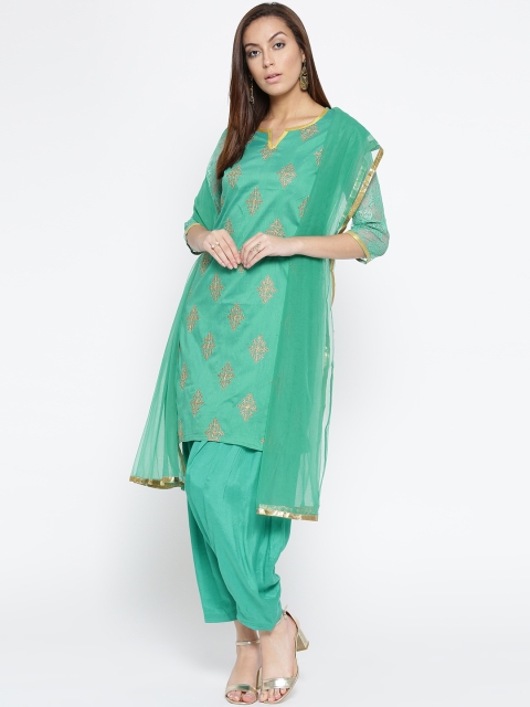 

TRISHAA BY PANTALOONS Women Green Embroidered Kurta with Salwar & Dupatta