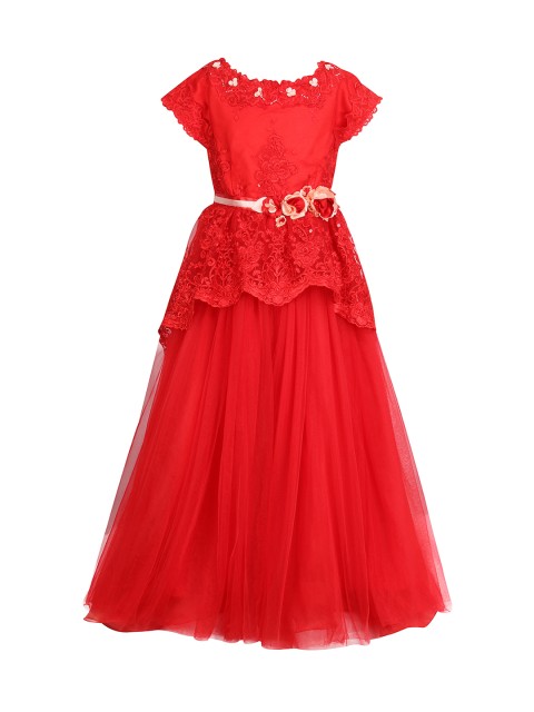 

CUTECUMBER Girls Red Embellished Fit & Flare Dress
