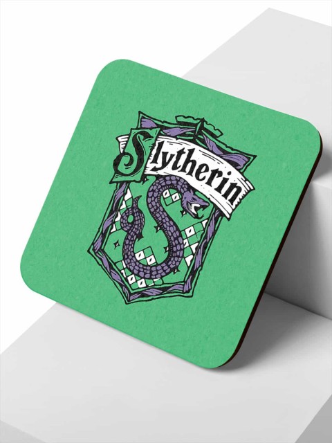 

macmerise Set Of 6 Crest Slytherin Patterned Square Coasters, Green