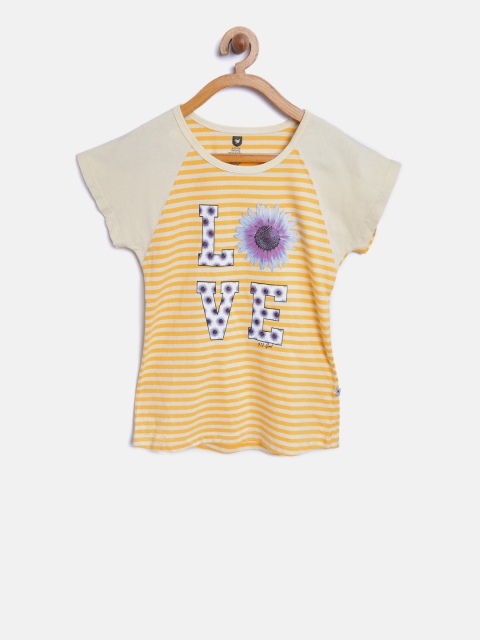 

612 league Girls Yellow & Cream-Coloured Striped Top