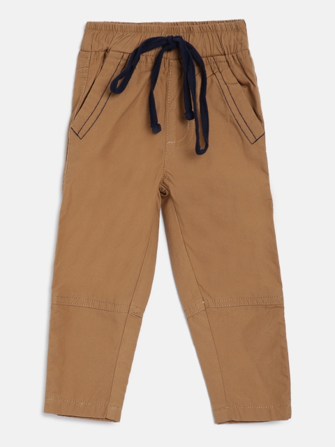 

612 league Boys Brown Cotton Solid Regular Trousers