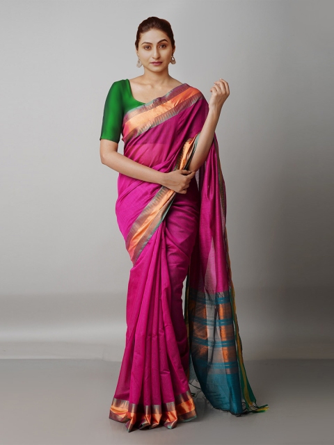 

Unnati Silks Pink & Blue Banarasi Zari Saree