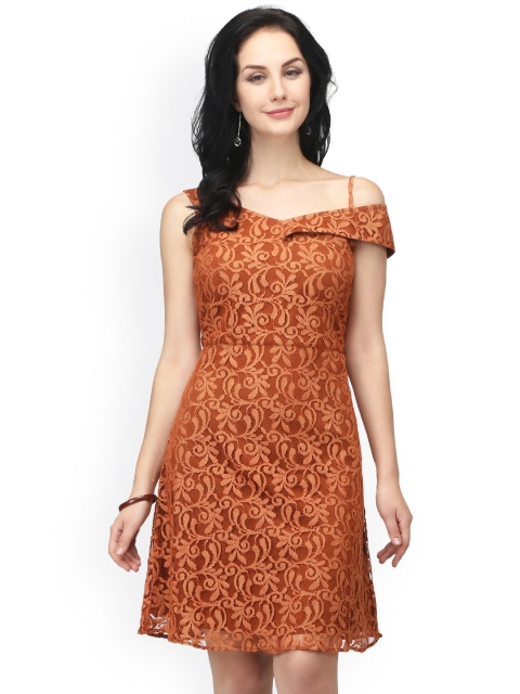 

Eavan Women Rust Self Design Fit & Flare Dress