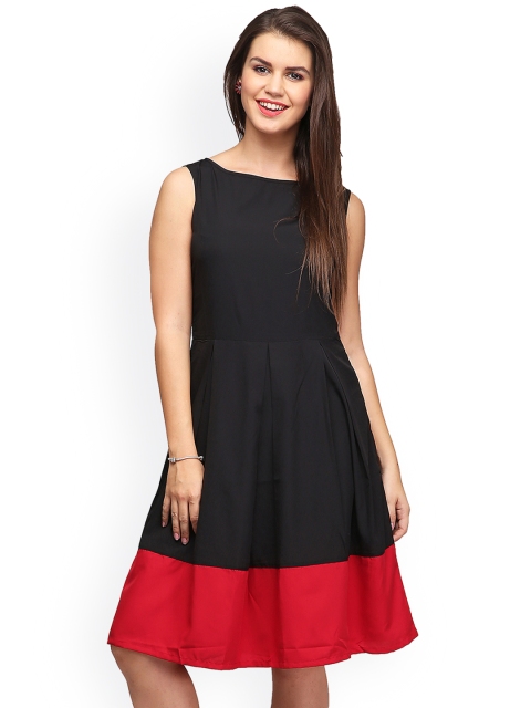 

Eavan Women Black & Red Colourblocked Fit and Flare Dress