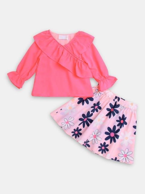 

Hopscotch Girls Pink & Blue Printed Tunic with Skirt