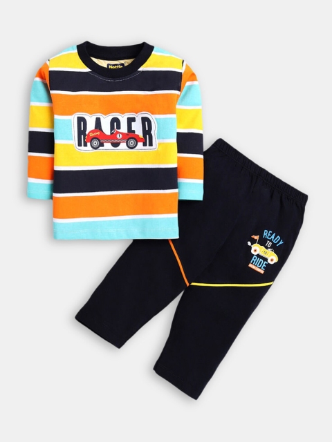 

Hopscotch Boys Green & Orange Striped Cotton T-shirt with Trousers