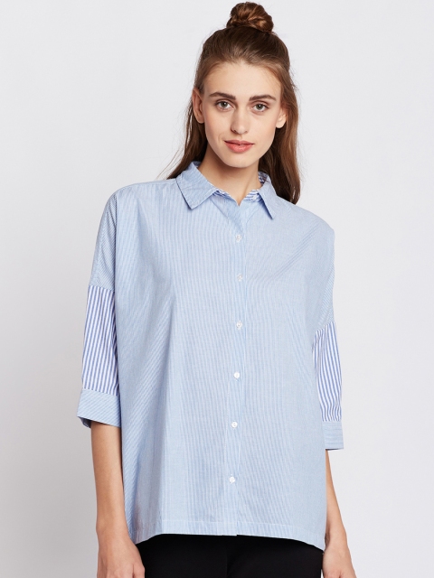 

COVER STORY Women Blue & White Striped Casual Shirt