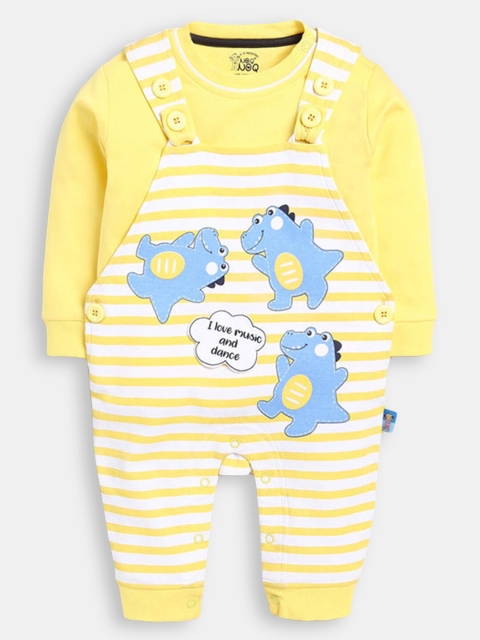 

Hopscotch Boys Yellow & White Pure Cotton Striped Dungaree With T-Shirt