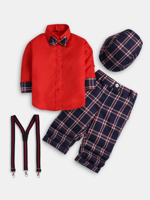

Hopscotch Boys Red & Black Solid Shirt with Trouser