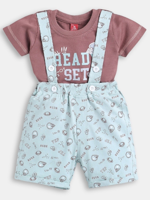 

Hopscotch Boys Green & Brown Pure Cotton Printed T-Shirt and Dungaree