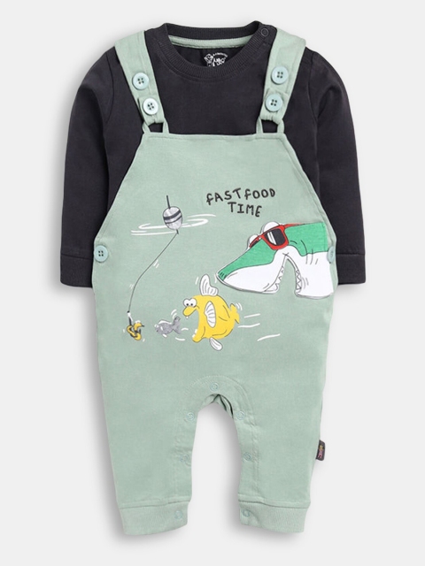 

Hopscotch Boys Green & Black Pure Cotton Printed T-Shirt and Dungaree