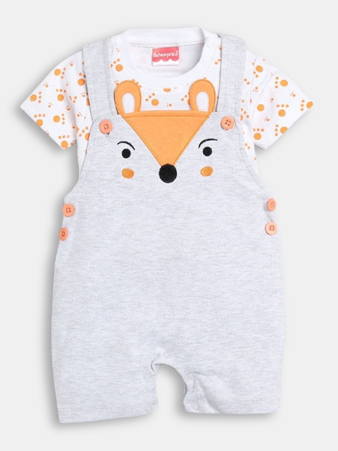 

Hopscotch Boys Grey & White Printed Pure Cotton T-Shirt and Dungaree