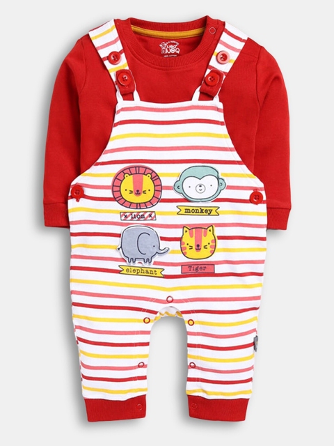 

Hopscotch Boys Red & White Pure Cotton T-Shirt and Dungaree
