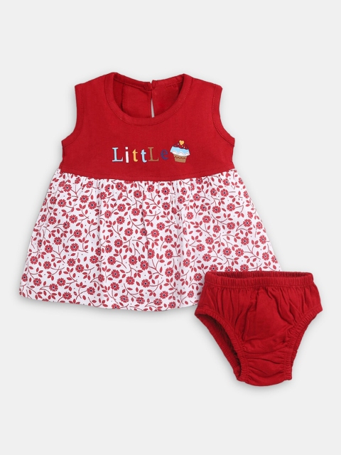 

Hopscotch Girls Red & White Pure Cotton Printed Top with Shorts