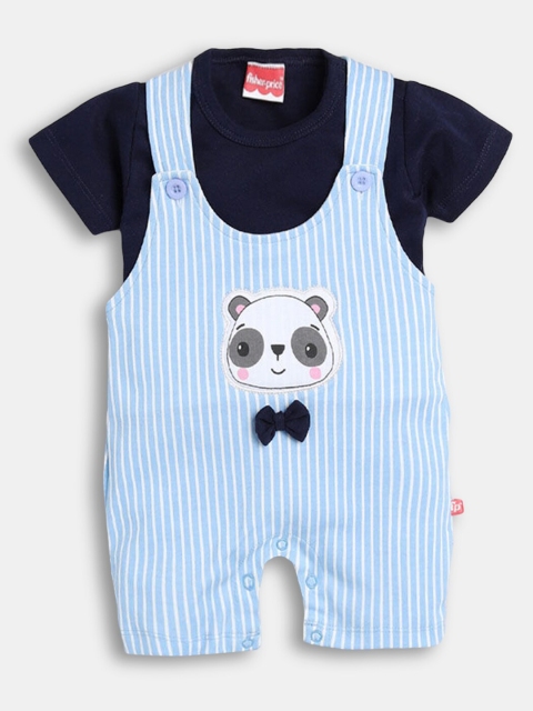 

Hopscotch Boys Blue & Navy Blue Pure Cotton T-Shirt and Dungaree