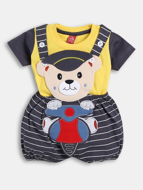 

Hopscotch Boys Yellow & Black Pure Cotton T-Shirt and Dungaree