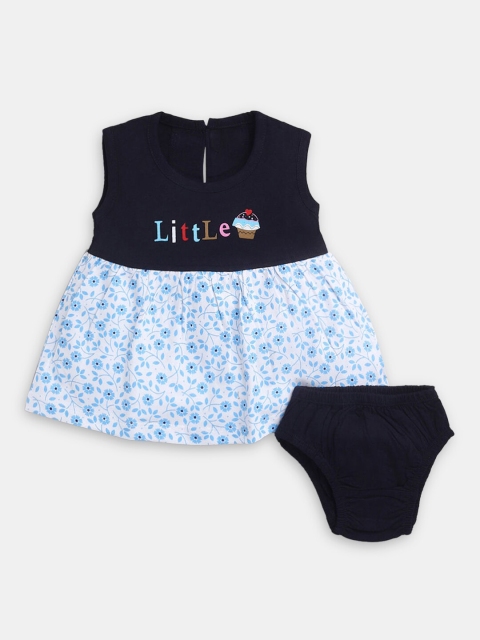 

Hopscotch Girls Blue & Navy Blue Pure Cotton Printed Top with Shorts