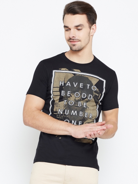 

Status Quo Men Black Printed Round Neck T-shirt