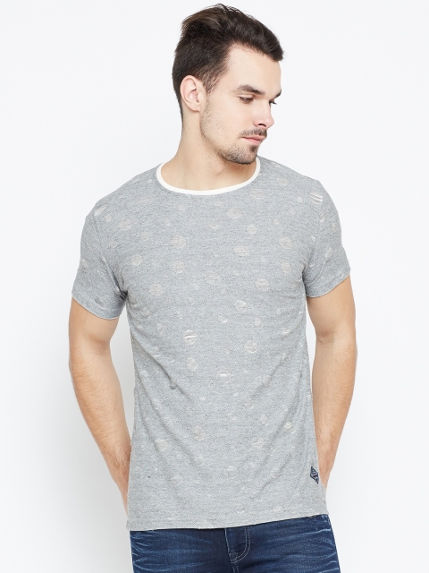 

Status Quo Men Grey Self-Design Round Neck T-shirt