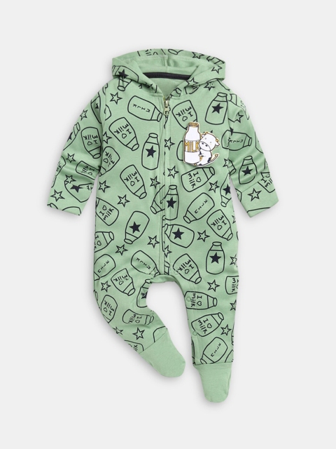 

Hopscotch Infants Green & Black Cotton Conversational Printed Sleepsuit