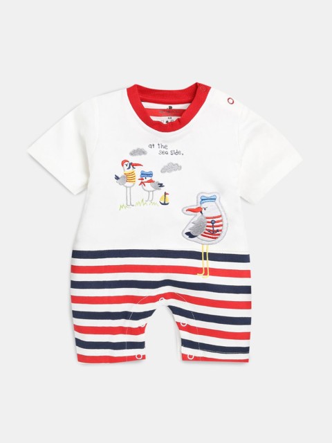 

Hopscotch Infant Boys Red & White Printed Cotton Rompers