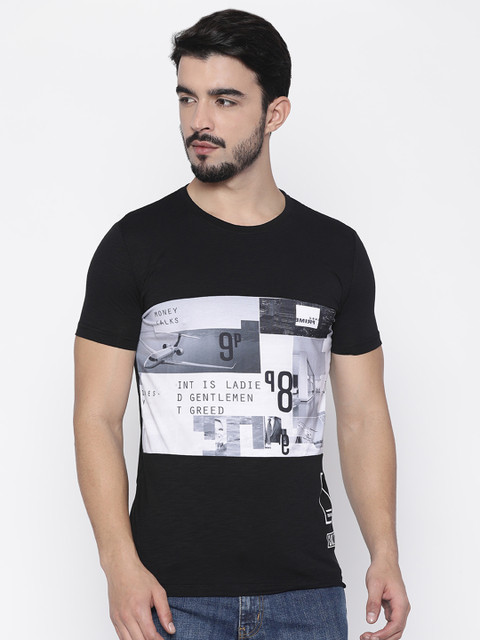 

Status Quo Men Black Printed Round Neck T-Shirt