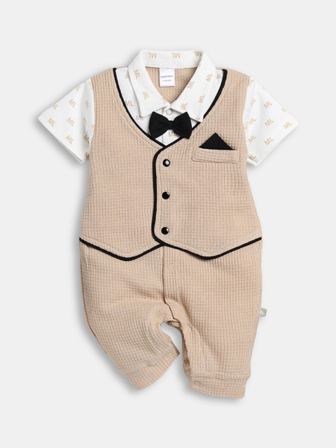 

Hopscotch Infant Boys Beige & White Cotton Rompers