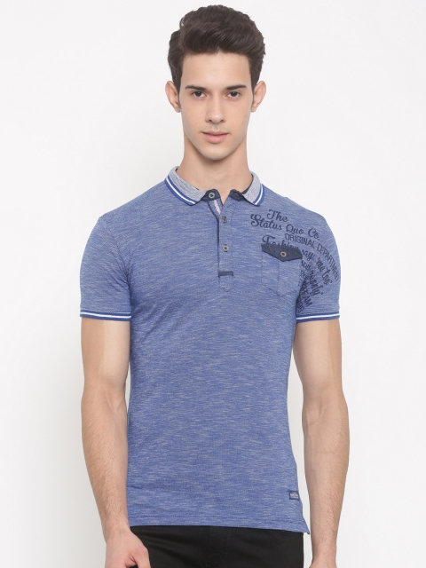 

Status Quo Men Blue Slim Fit Printed Polo Collar T-shirt