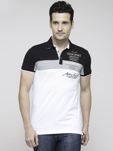 

Status Quo Men White Striped Polo Collar T-shirt