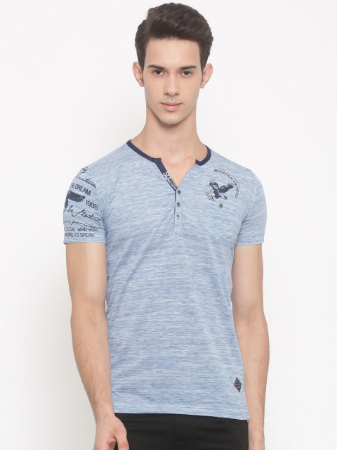 

Status Quo Men Blue Self-Design Henley Neck T-shirt