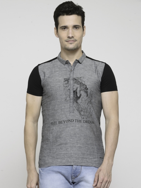 

Status Quo Men Grey & Back Printed Slim Collar T-shirt