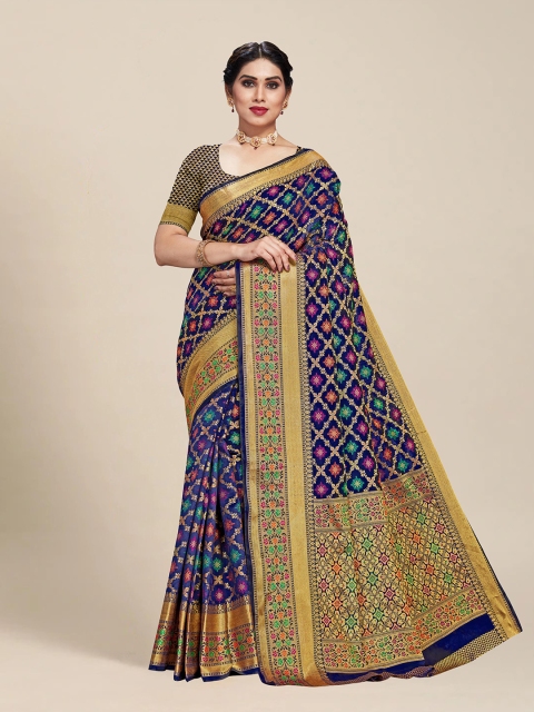 

MS RETAIL Navy Blue & Pink Ethnic Motifs Zari Banarasi Saree