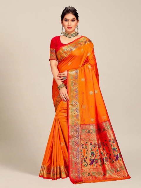

MS RETAIL Mustard & Green Ethnic Motifs Zari Paithani Saree