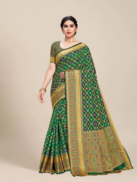 

MS RETAIL Sea Green & Purple Ethnic Motifs Zari Banarasi Saree