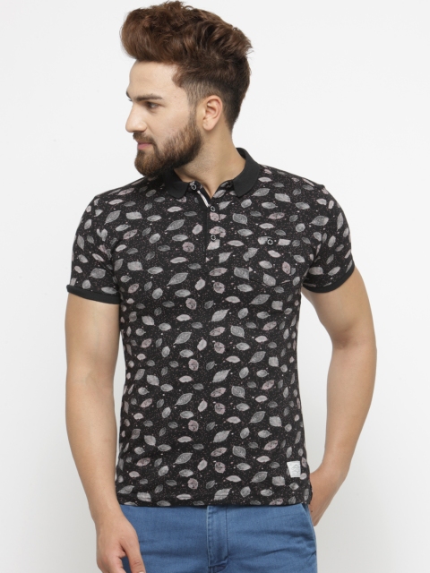 

Status Quo Men Black Printed Polo Collar T-shirt