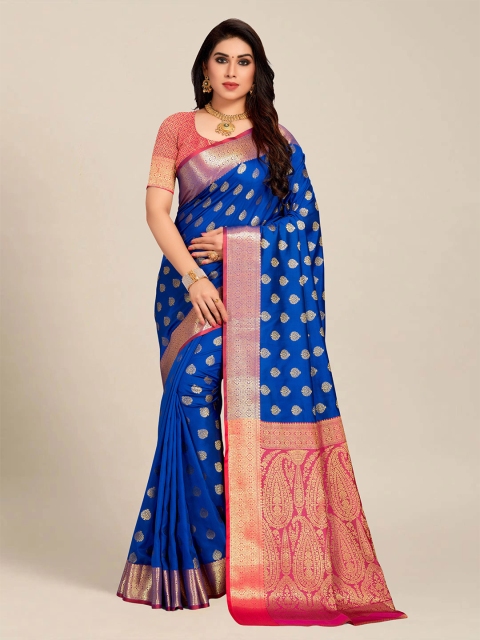 

MS RETAIL Blue & Pink Woven Design Zari Silk Blend Banarasi Saree