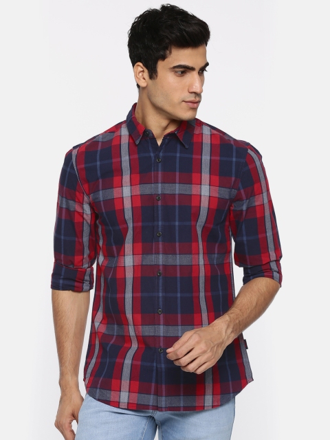 

Jack & Jones Men Red & Navy Blue Slim Fit Checked Casual Shirt